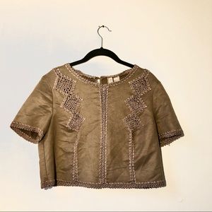 Divided faux suede box top with embroidery detail